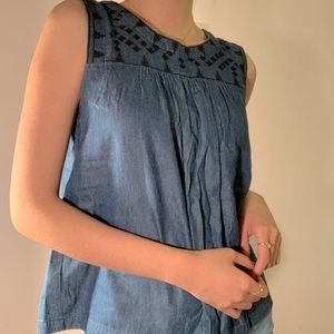 Maison Jules Denim Embellished Tank Top
